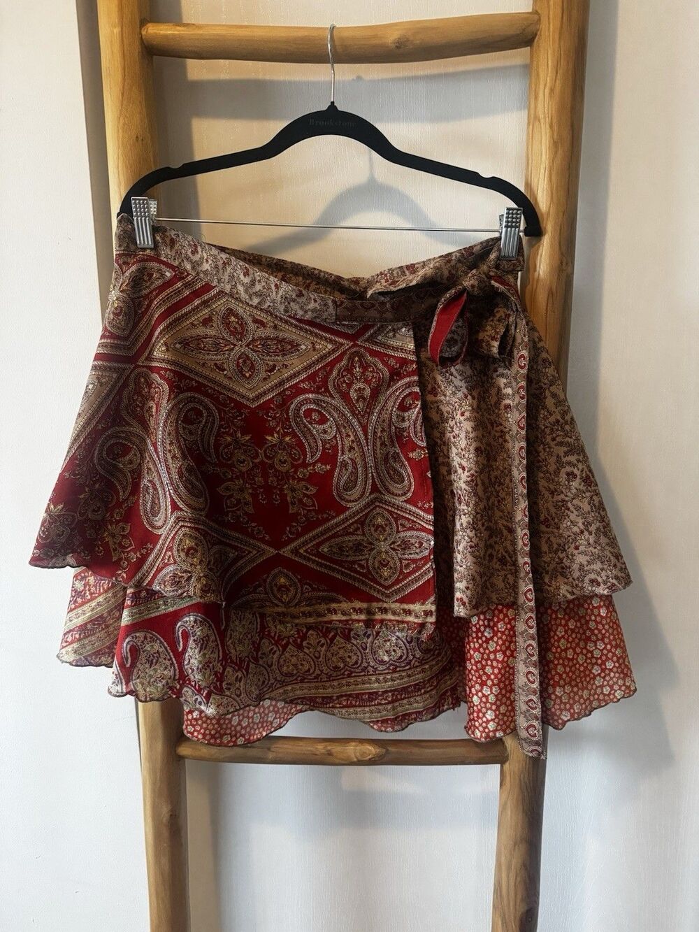 Urban Nomad Women’s Red Paisley Satin %100 Silk Wrap Skirt, One Size, Short